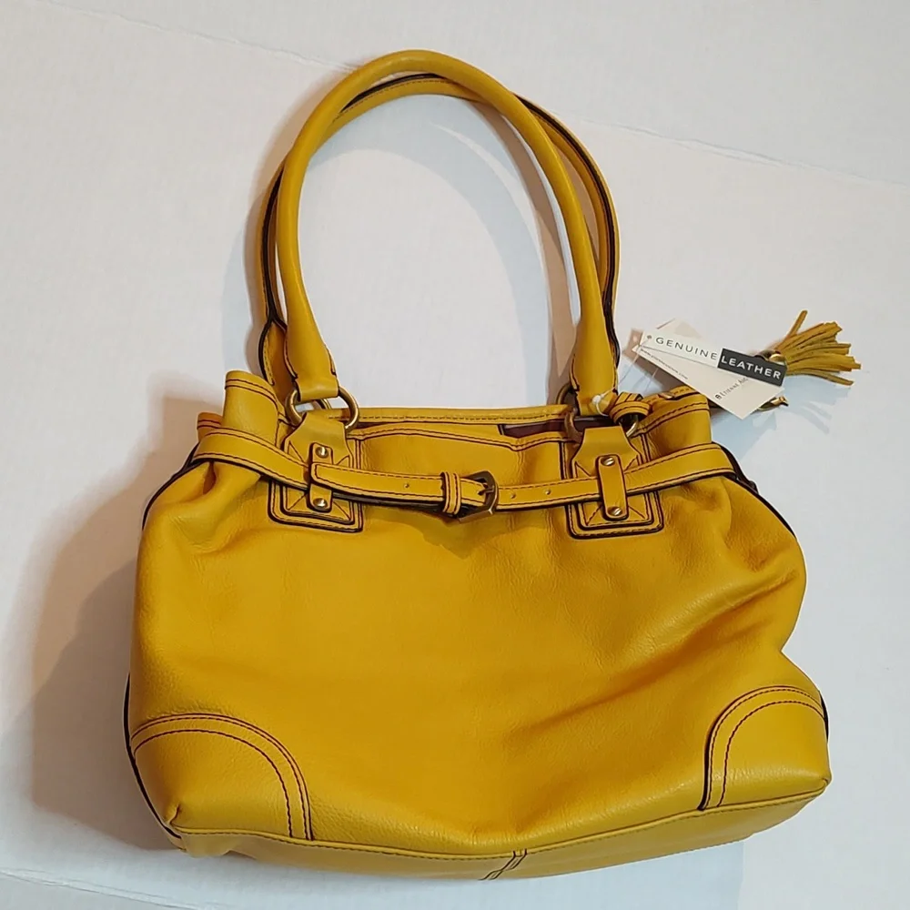 New Leather Shoulder Bag Harvest Gold Etienne Aigner w/ Tassel & Aigner Logo